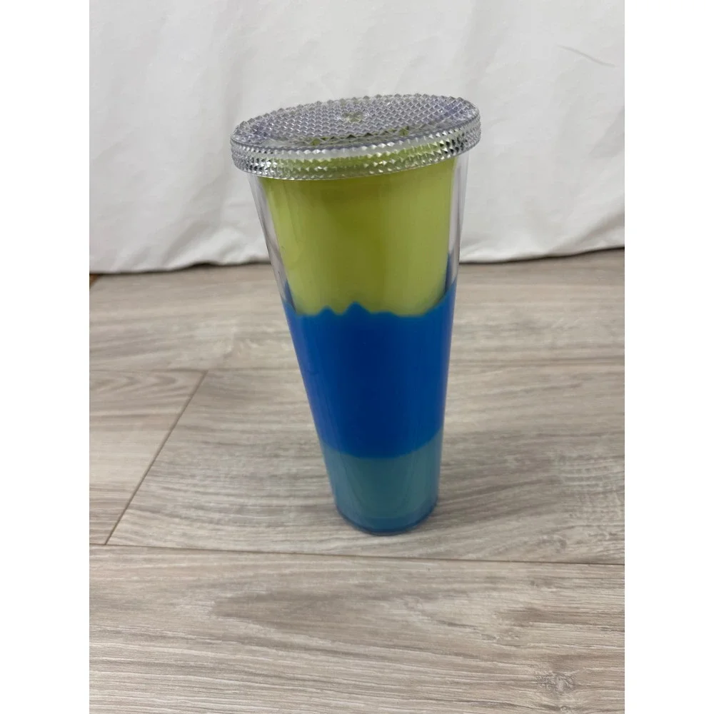 Starbucks 24oz Cold Cup Tumbler Neon Lime Green Blue Color‎ Block 2020